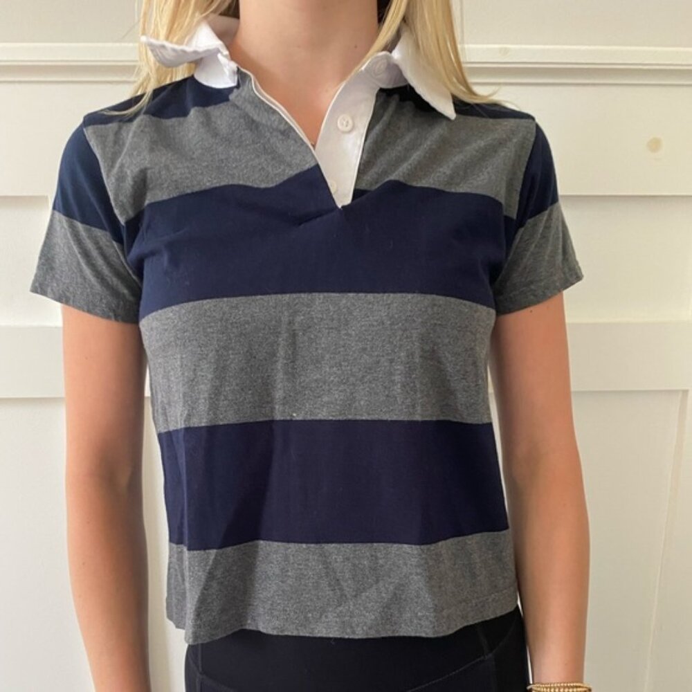 New Brandy Melville Striped Short Sleeve Polo Rugby Shirt